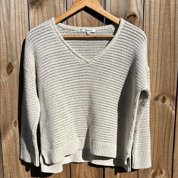 Madewell Women’s Cream with Orange Blue Thread V-Neck Long Sleeve Sweater Cotton - Picture 1 of 16